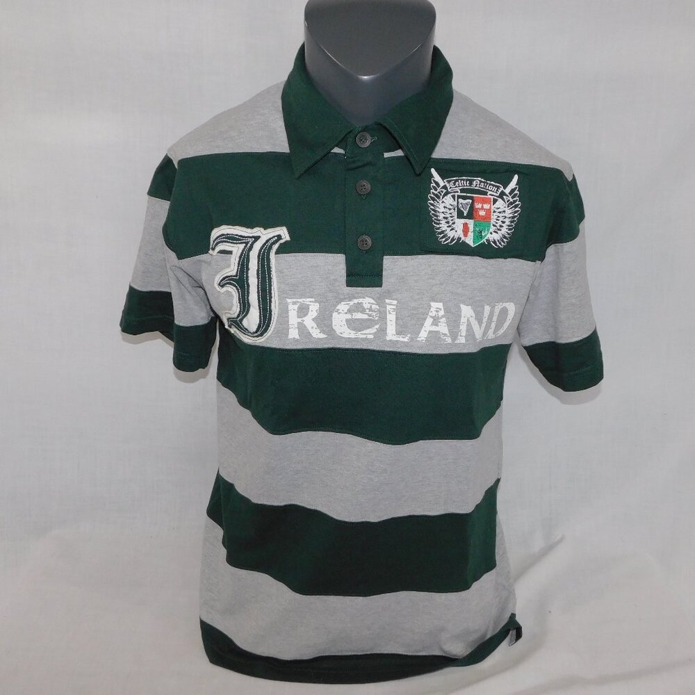 Lansdowne Mens L Gray Green IRELAND Celtic Nation Rugby Short Sleeve Polo Shirt
